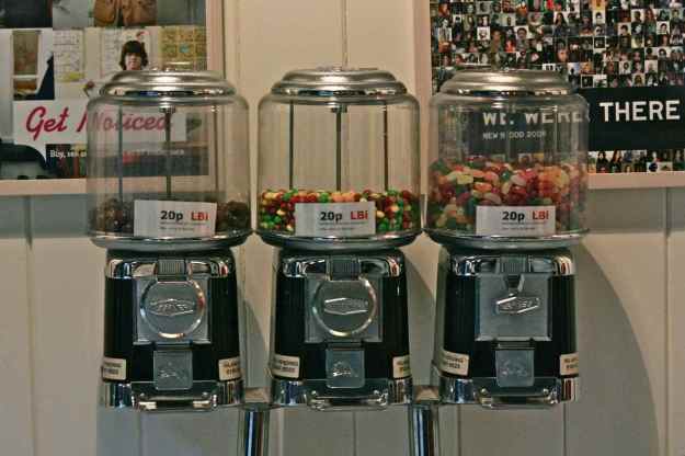 Sweets machines, CityCamp London, 2010, photographed by Janet E Davis.